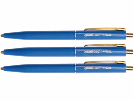 Balpen Quantore drukknop met metalen clip blauw medium