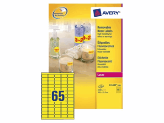 ETIKET AVERY L7651Y-25 38.1X21.2MM 1625ST NEON GEEL  artikel afbeelding