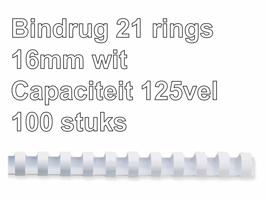 Bindrug GBC 16mm 21rings A4 wit 100 stuks
