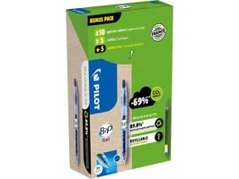 Pilot B2P Gelpen Rolschrijver, Greenpack 10 Pennen en 10 Navullingen, Medium Punt 0.7 mm, Blauw (doos 10 stuks)
