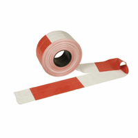 LDPE afzetlint 75mm x 250mtr. 60 my Rood-Wit Eenzijdig bedrukt (ds/12 rollen)