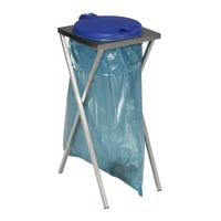 Hygiënische afvalzakstandaard van roestvast staal voor inhoud 120 l, handmatige dekselopening (Dekselkleur: blauw, als RAL 5015/hemelsblauw, als RAL 5015)