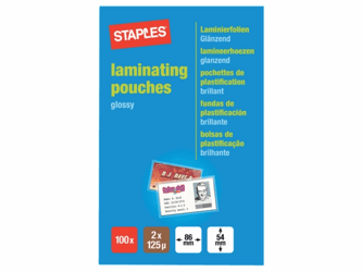 Staples Lamineerhoes Creditcard, 54 x 86 mm, 2 x 125 micron, glanzend (pak 100 stuks) artikel afbeelding