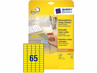 ETIKET AVERY ZWECK L4793 38.1X21.2MM 1300ST GEEL  artikel afbeelding