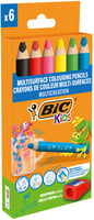 Kleurpotloden BicKids Multi Surface inclusief puntenslijper assorti pak à 6 stuks