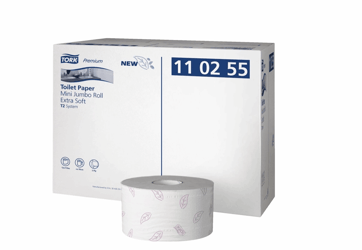 Tork Extra Zacht Mini Jumbo Toiletpapier 3-laags Wit T2 Premium 600 vellen nr. 110255 (ds/12 rollen) artikel afbeelding