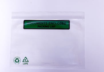 Zelfklevende Paklijst Enveloppen LDPE 60% Recycled, C6, 165x122, Documents enclosed (groen zwarte print)