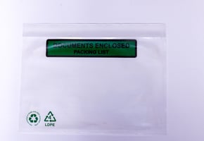 Zelfklevende Paklijst Enveloppen LDPE 60% Recycled, C6, 165x122, Documents enclosed (groen zwarte print)