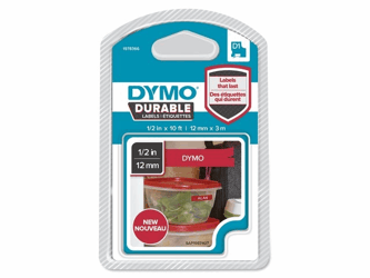 Dymo 1978366 D1 Duurzame labelcassette, wit op rood, 12 mm x 3 m artikel afbeelding