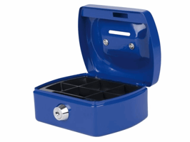Geldkist Pavo met muntgleuf 125x95x60mm blauw