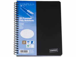 Staples Premium spiraalblok A5+, 2-gaats, geruit, zwart