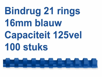 BINDRUG GBC 16MM 21RINGS A4 BLAUW artikel afbeelding