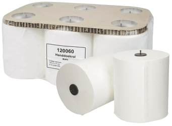Euro Matic handdoekrol, 150 meter x 21 cm, 2-laags verlijmd, 100% cellulose, 6 rollen per foliepak, voorzien van ECO-keurmerk