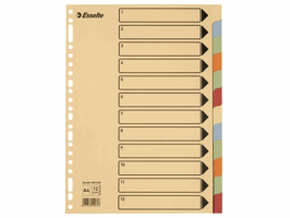 Tabbladen Esselte Premium A4 12-delig karton 23-rings assorti