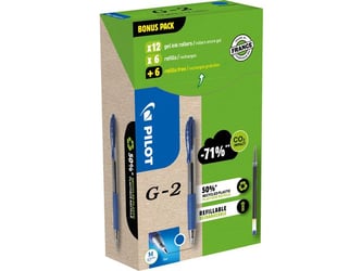 Pilot G-2 Gelpen Rolschrijver, Greenpack 12 Pennen en 12 Navullingen, Medium Punt 0.7 mm, Blauw (doos 12 stuks) artikel afbeelding