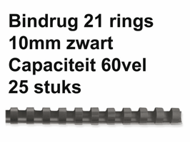 Bindrug Fellowes 10mm 21rings A4 zwart 25 stuks