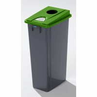 Robuuste verzamelbak voor recyclebaar materiaal met deksel inhoud 80 l, plat deksel (Breedte: 340 mm; Dekselkleur: groen; Diepte: 470 mm; Hoogte: 830 mm; Kleur afvalbak: grijs; Uitrusting: met deksel; Uitvoering inworp: ronde inwerpopening, afvalpictogrammen)