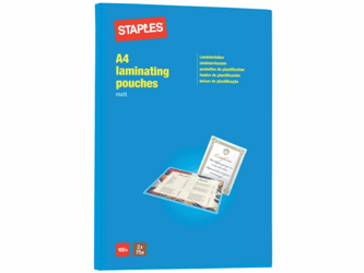 Staples Lamineerhoes A4, 216 x 303 mm, 2 x 75 micron, mat (pak 100 stuks) artikel afbeelding