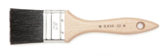 Platte kwast, S. 603 zwart synthetisch haar, houten beverstaart steel, dubbeldik, 1"  artikel afbeelding