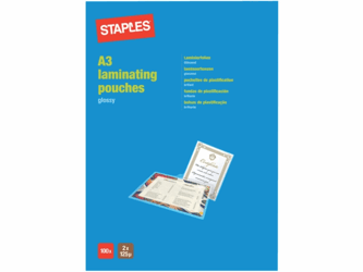 Staples Lamineerhoes A3, 303 x 426 mm, 2 x 125 micron, glanzend (pak 100 stuks) artikel afbeelding