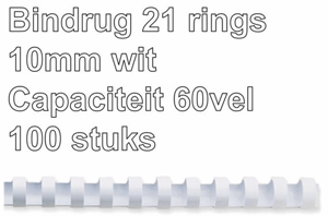 Bindrug GBC 10mm 21rings A4 wit 100 stuks