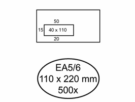 Envelop Hermes EA5/6 110x220mm venster 4x11links zelfklevend 500 stuks