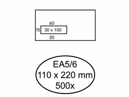 Envelop Hermes EA5/6 110x220mm venster 3x10links zelfklevend 500 stuks