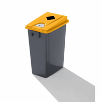 Robuuste verzamelbak voor recyclebaar materiaal met deksel inhoud 60 l, hoog deksel inwerpklep (Breedte: 340 mm; Dekselkleur: geel; Diepte: 470 mm; Hoogte: 645 mm; Kleur afvalbak: grijs; Uitrusting: met deksel; Uitvoering inworp: hoekige inwerpopening, afvalpictogrammen)