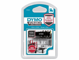 Dymo 1978365 D1 Duurzame labelcassette, wit op zwart, 12 mm x 3 m
