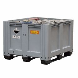 Accuverzamelbox van PE inhoud 610 l met 3 sleeplatten artikel afbeelding